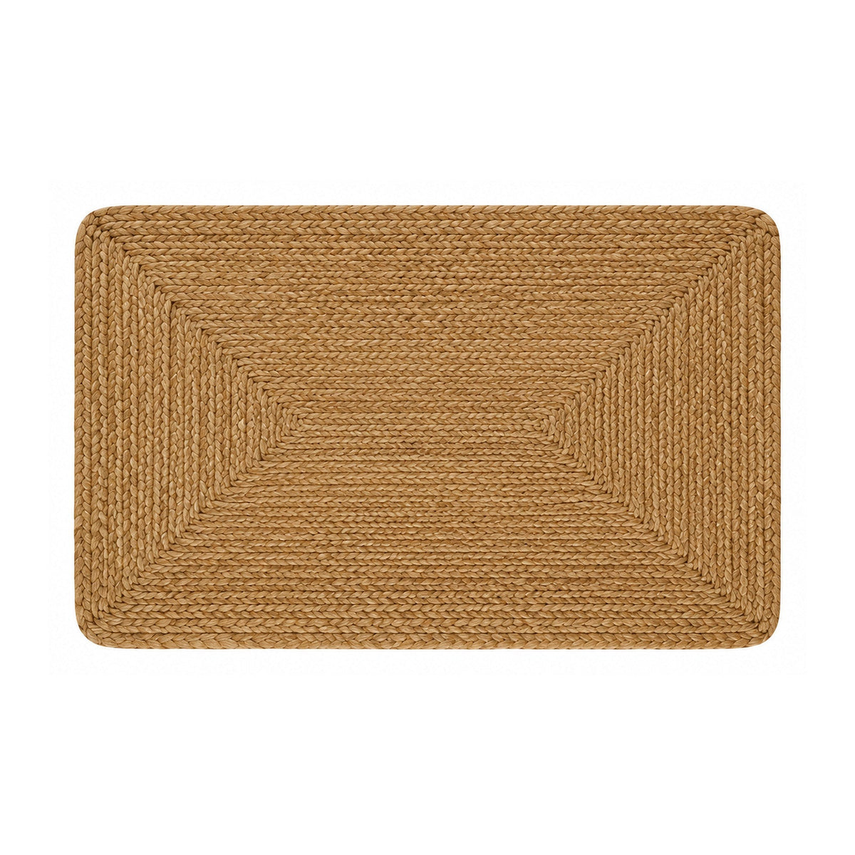 Natural jute braided border bath mat on white background