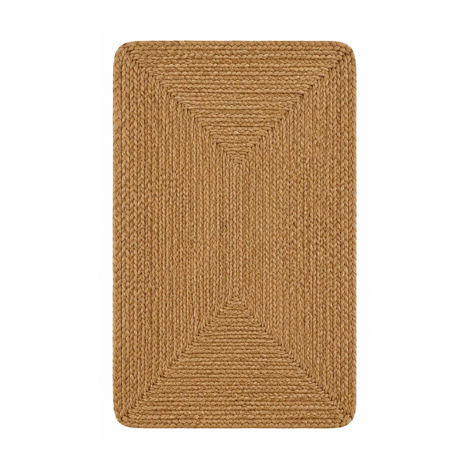 Natural jute braided border bath mat on white background