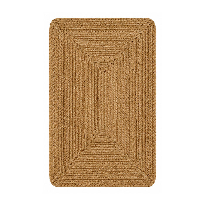 Natural jute braided border bath mat on white background