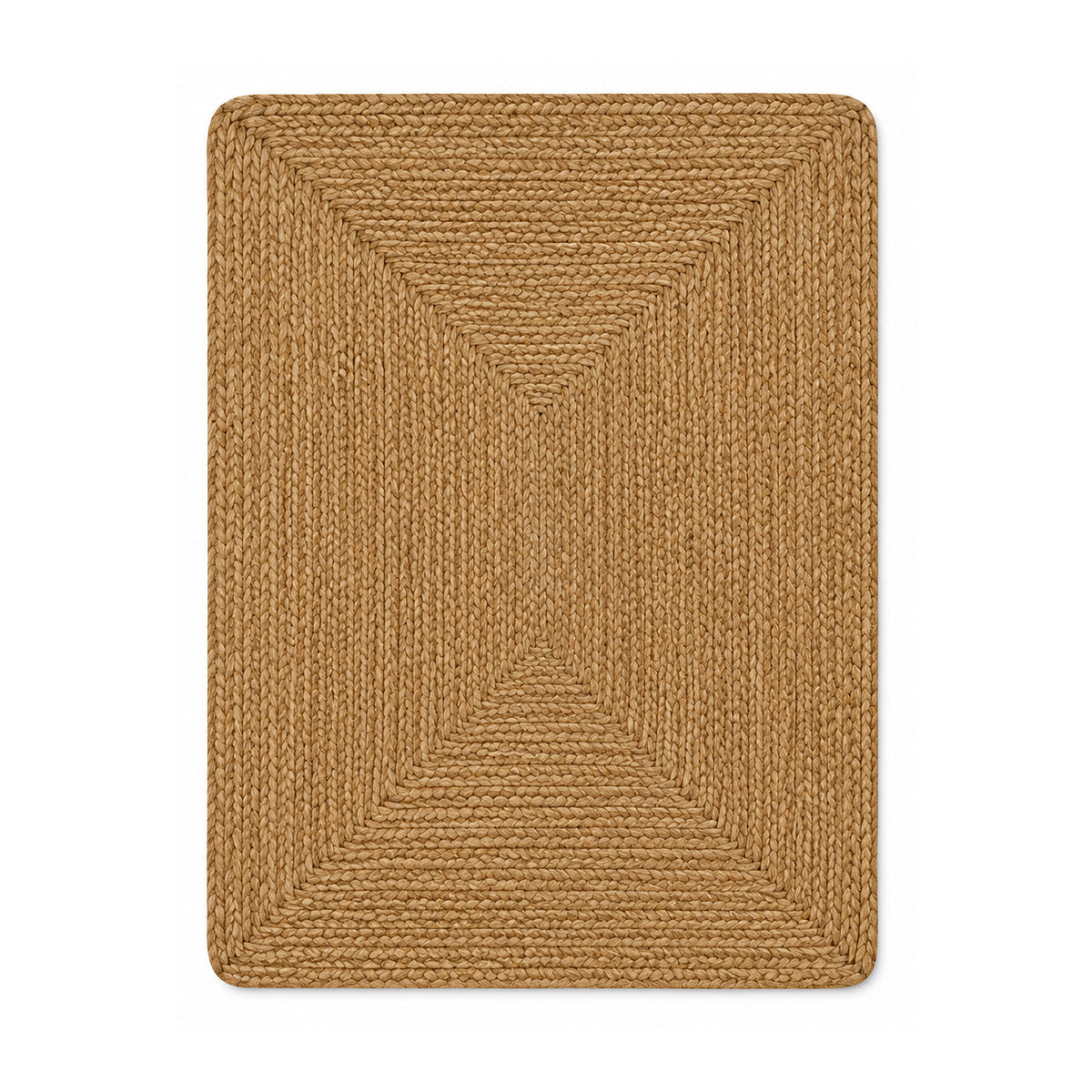Natural jute classic braided rectangular bath mat on white background