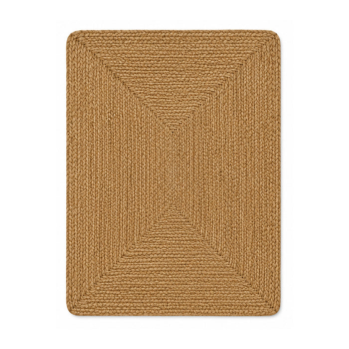 Natural jute classic braided rectangular bath mat on white background