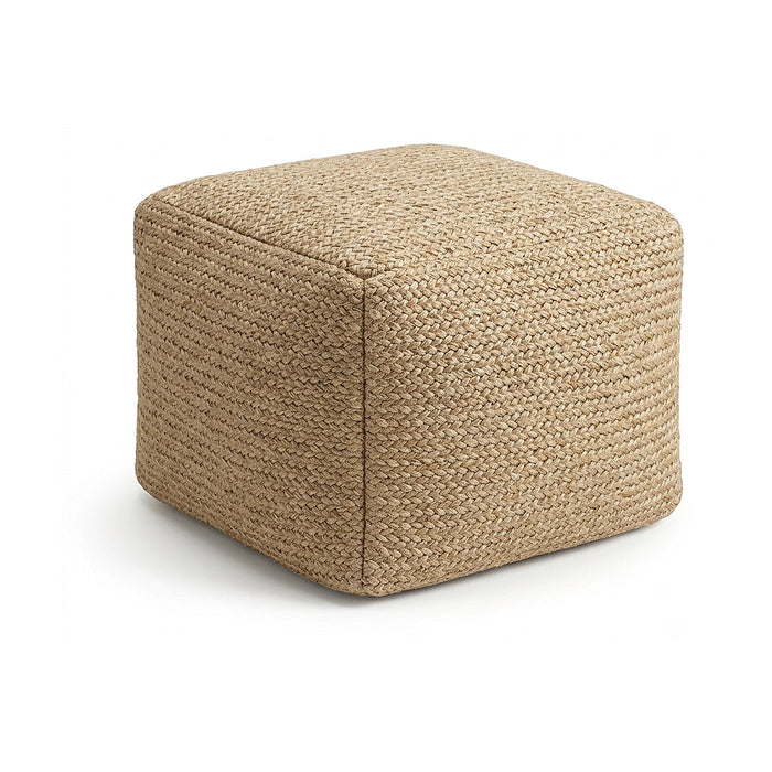 Natural jute-texture cube pouf by Primeval