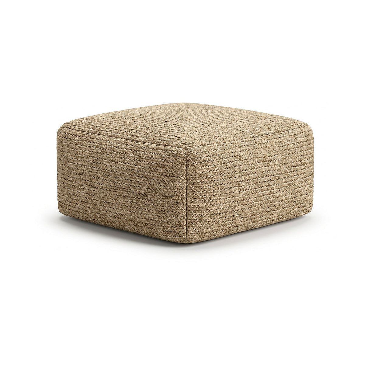Natural jute-texture low square pouf by Primeval