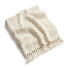 Natural oatmeal crinkle texture woven cotton throw with fringe 130×170 cm by Primeval