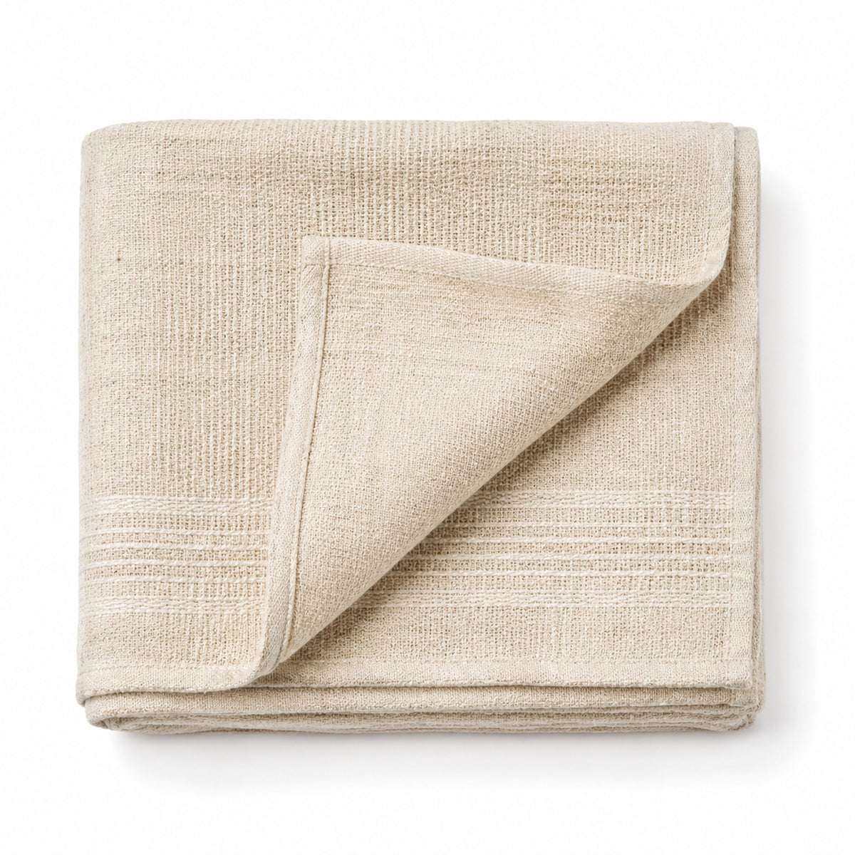 Natural rustic handwoven cotton hammam towel 90x180 cm on white background