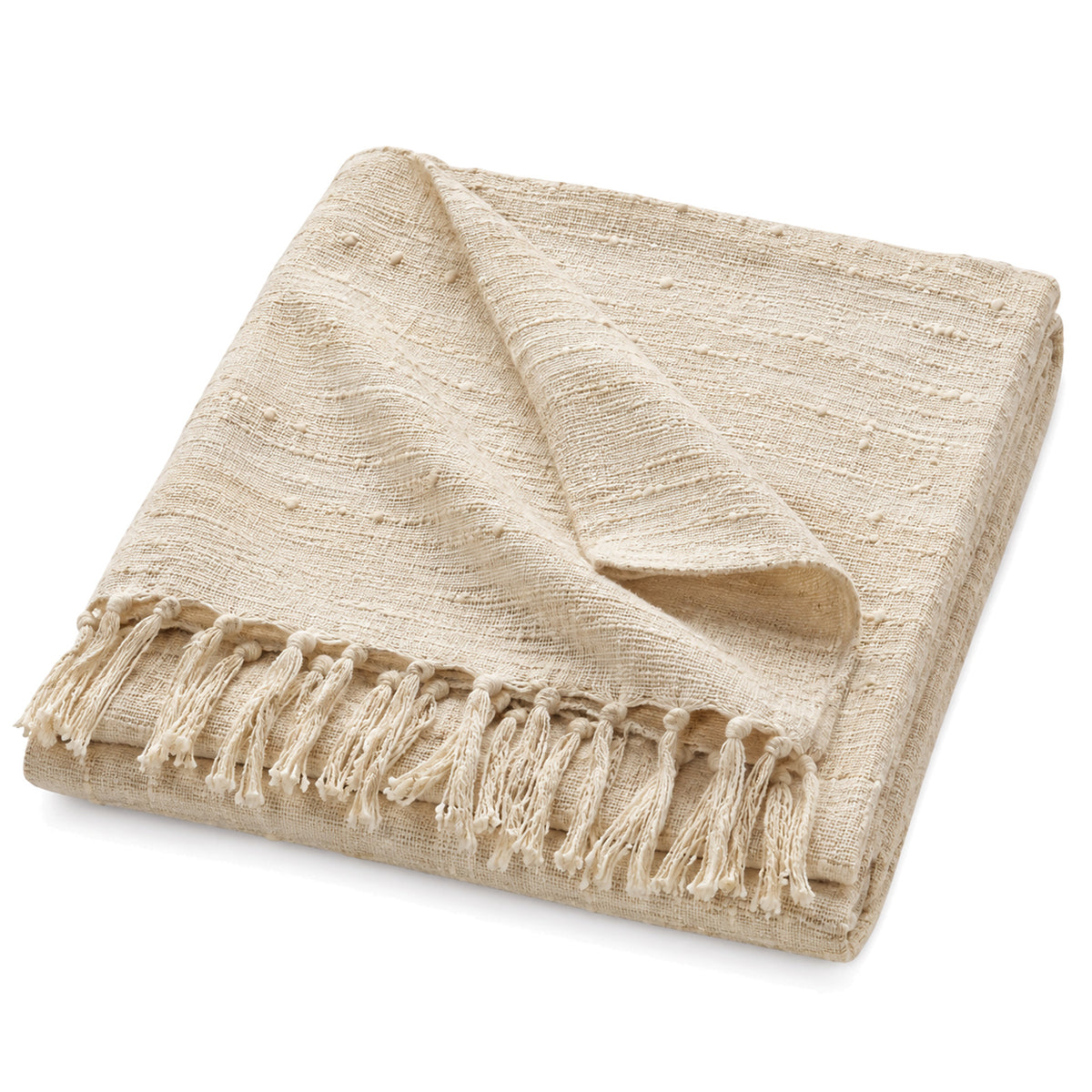 Natural rustic handwoven cotton throw with fringe 130×170 cm by Primeval