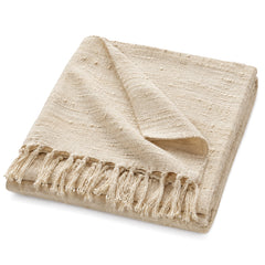 Natural rustic handwoven cotton throw with fringe 130×170 cm by Primeval