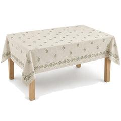 Primeval natural sage leaf embroidery tablecloth displayed on a rectangular dining table