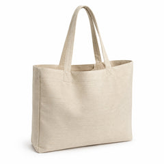 Natural slub cotton tote bag with a wide rectangular shape and long handles on a white background.