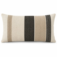 Neutral lumbar cushion cover with black taupe and ivory vertical stripes