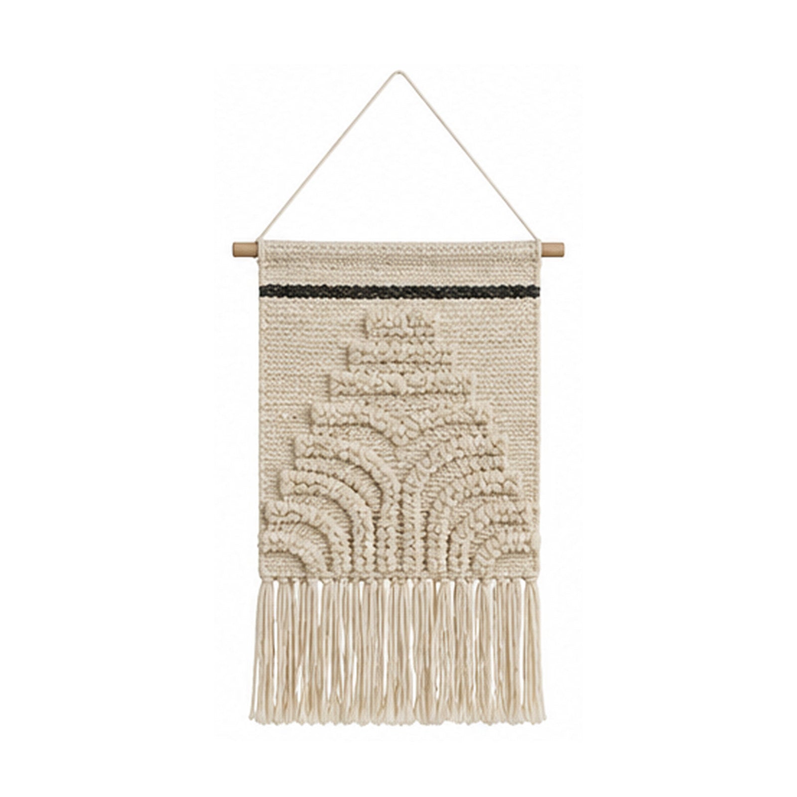 Neutral textured cotton wall hanging with raised abstract arch and linear details