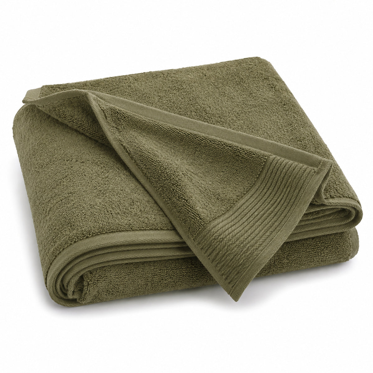 Olive green ribbed border cotton terry bath towel 70x140 cm