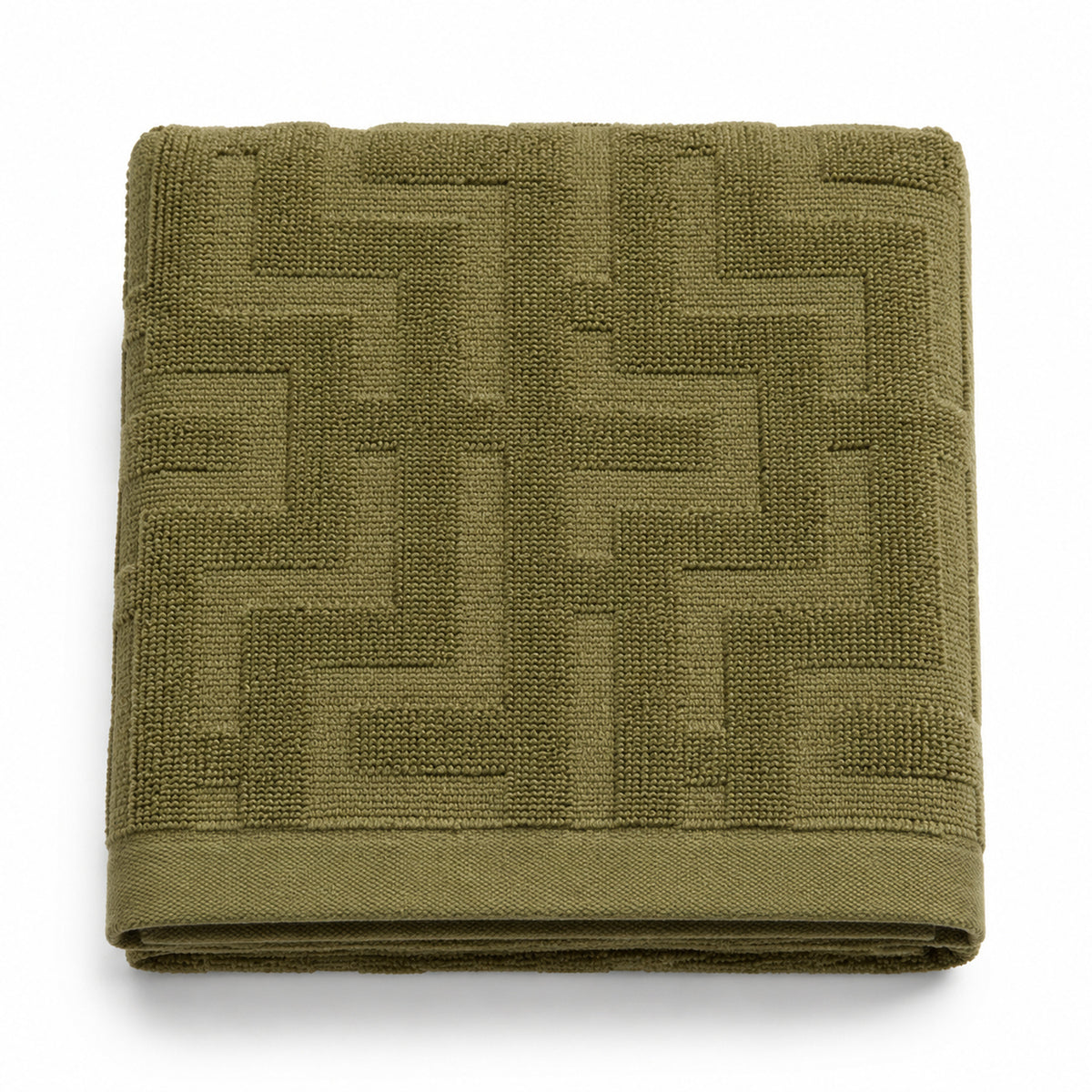 Olive green sculpted geometric jacquard cotton bath towel 70x140 cm for designer hotel and spa buyers