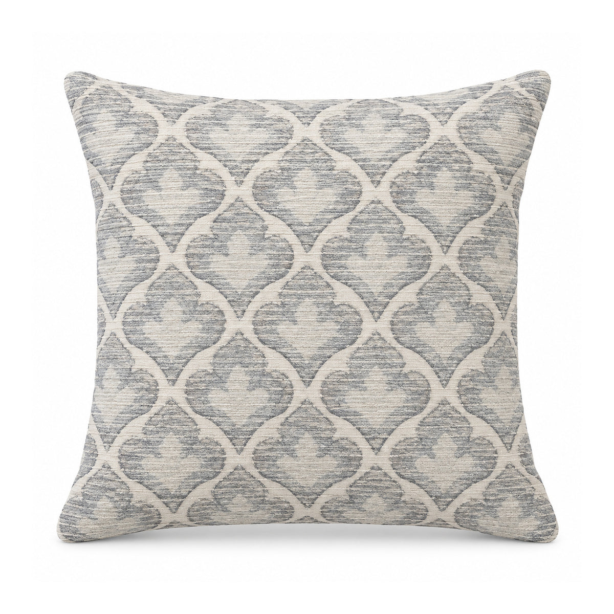 Primeval pale grey and ivory cushion cover with repeating Moroccan-style trellis pattern