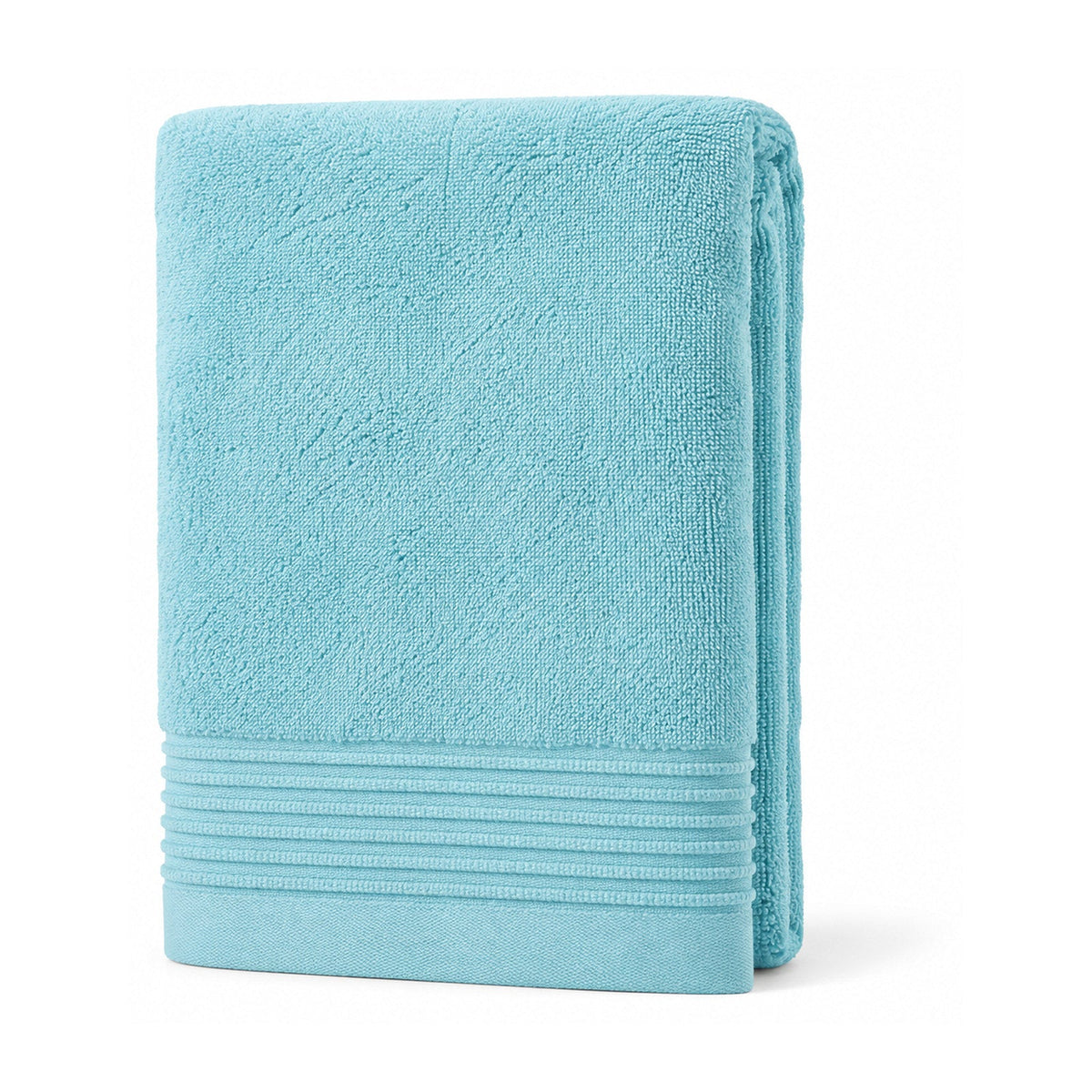 Plush aqua towel with ribbed hem for premium bath and spa collections