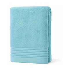 Plush aqua towel with ribbed hem for premium bath and spa collections