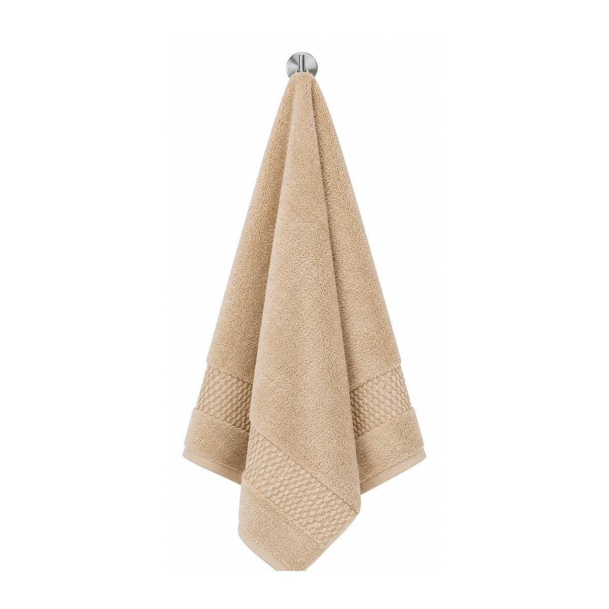 Plush beige towel for neutral bathroom, spa and hospitality collections
