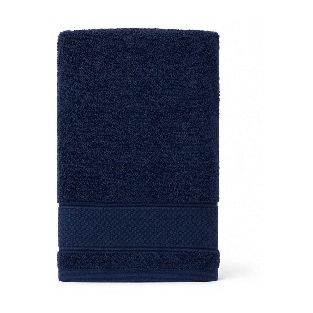 Plush navy towel with woven border for premium bathroom and hotel collections