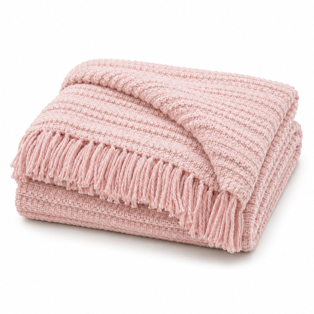 Blush Pink Chenille Textured Throw with Fringe - Primeval