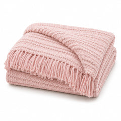 Blush Pink Chenille Textured Throw with Fringe - Primeval