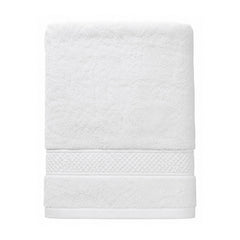 Plush white towel with textured band for hotel, spa and premium bathroom collections