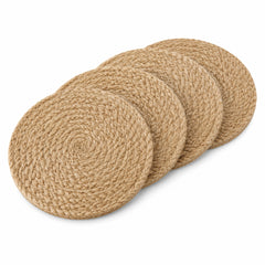 Refined artisan jute coaster set on a clean white background
