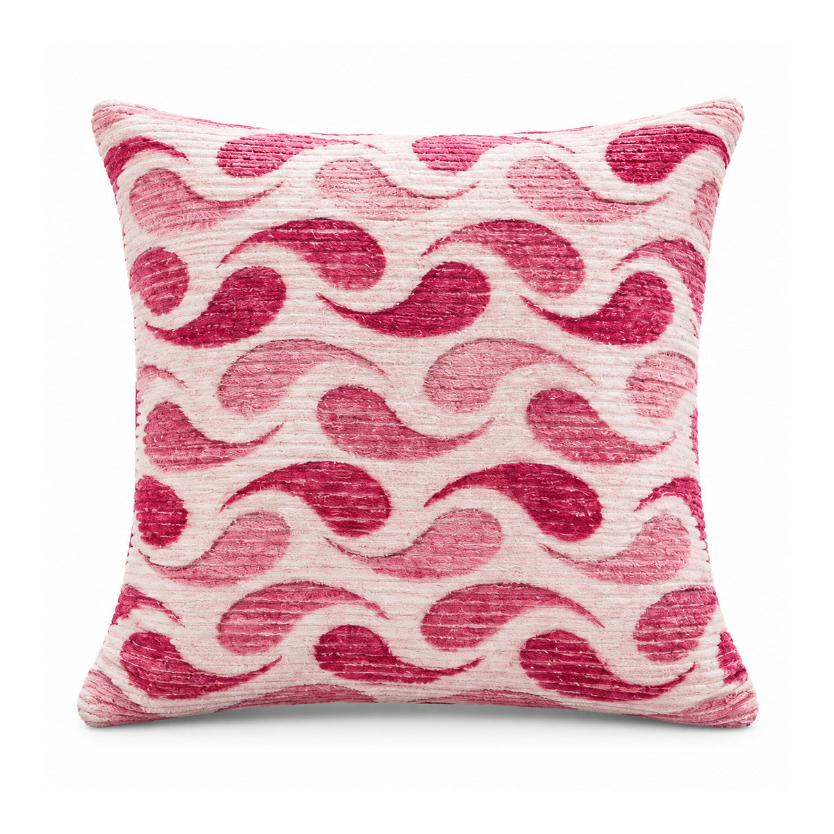 Primeval decorative cushion cover with rose pink and blush repeating scalloped wave motifs