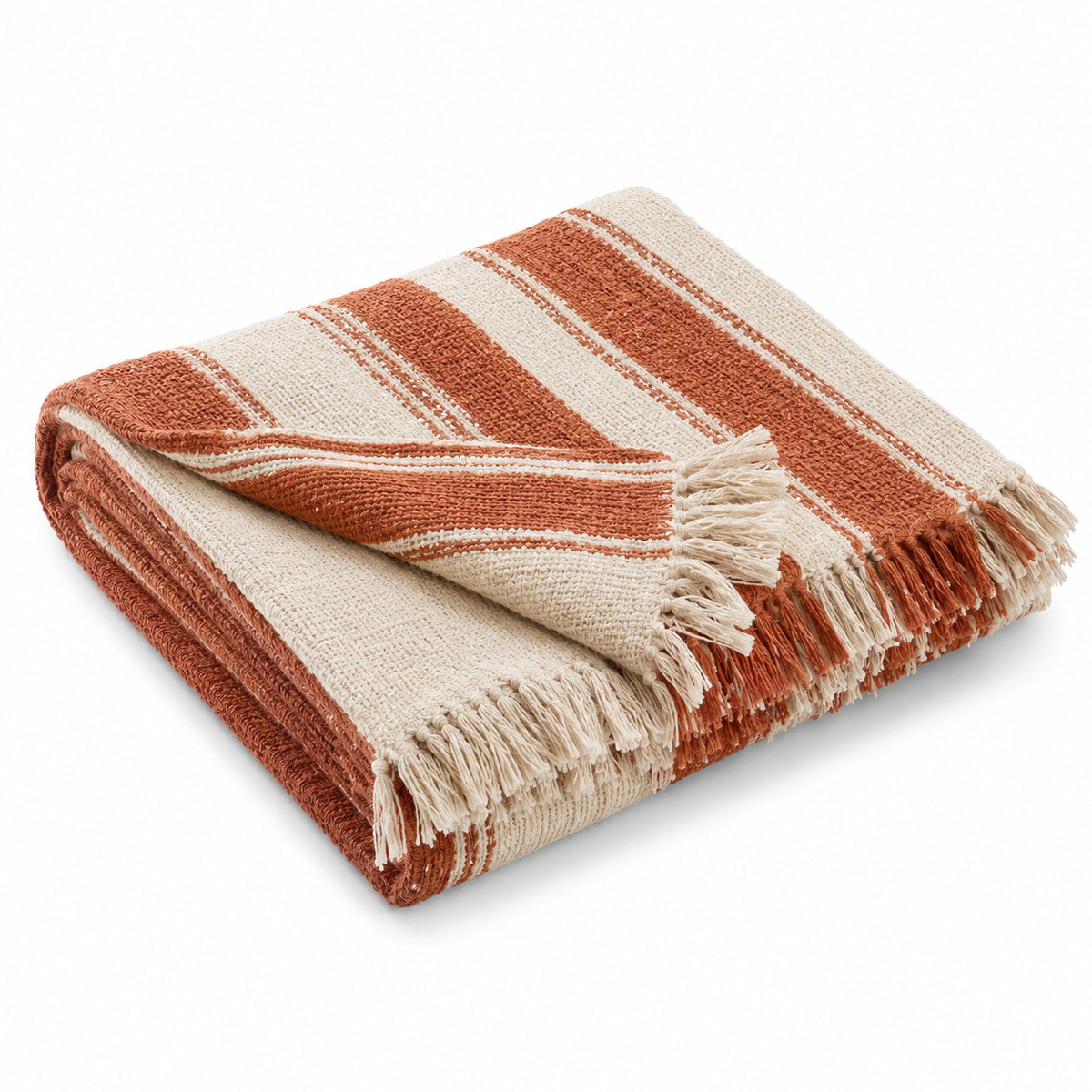 Rust and Cream Striped Woven Throw with Fringe - Primeval