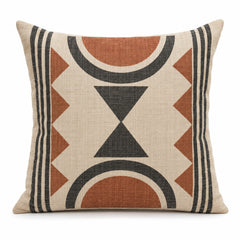 Ivory decorative cushion with rust and charcoal bold geometric pattern