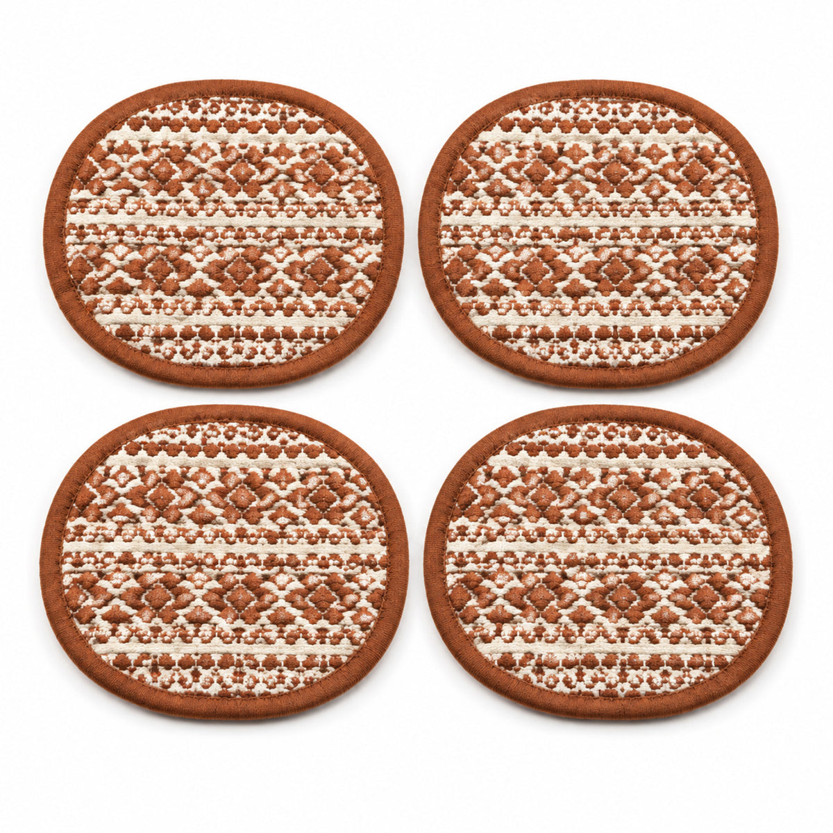 Rust ivory rounded geometric coaster set on a clean white background