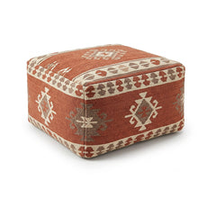 Rust and ivory tribal kilim-style cube pouf by Primeval