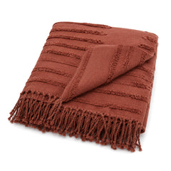 Rust linear tufted textured cotton throw with fringe 130×170 cm by Primeval