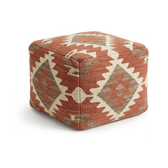 Rust and natural diamond kilim-style cube pouf by Primeval