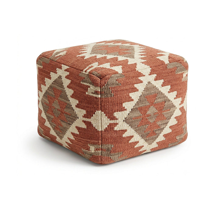 Rust and natural diamond kilim-style cube pouf by Primeval