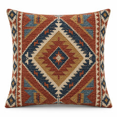 Rust & Navy Geometric Jacquard Cushion Cover – 45 x 45 cm