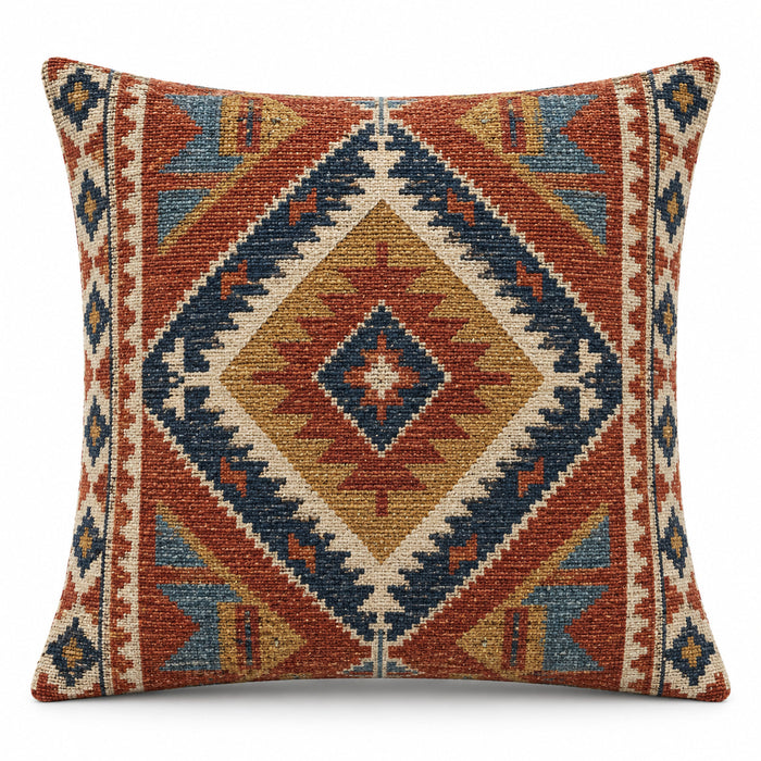Rust & Navy Geometric Jacquard Cushion Cover – 45 x 45 cm