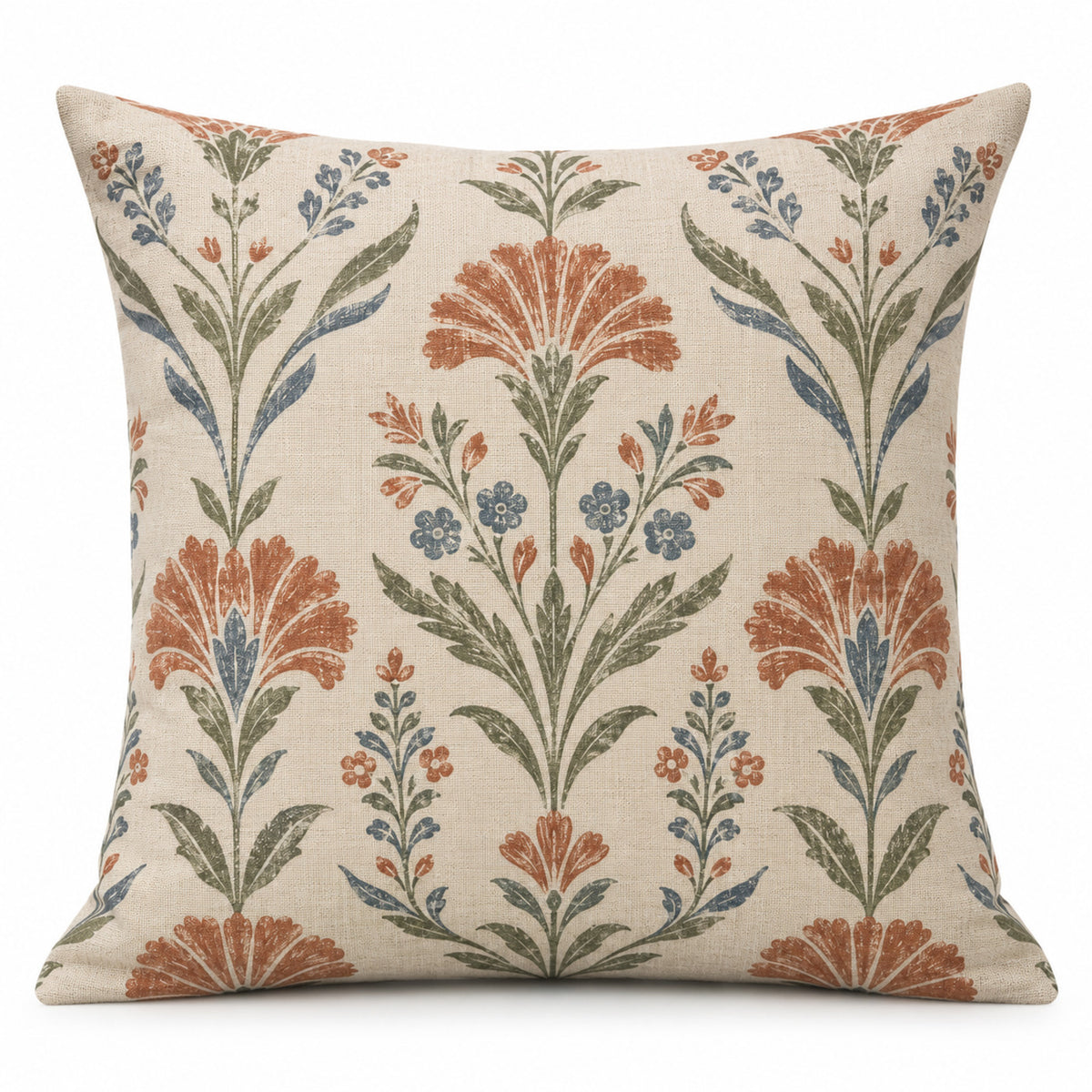 Ivory decorative cushion with rust and sage floral pattern