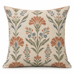 Ivory decorative cushion with rust and sage floral pattern