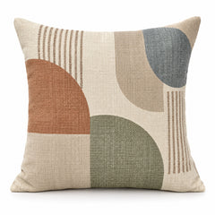 Ivory decorative cushion with rust sage and grey modern geometric colour blocks