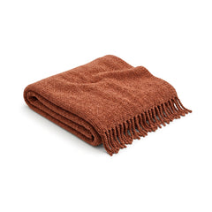 Rust terracotta solid textured cotton throw with fringe 130×170 cm by Primeval