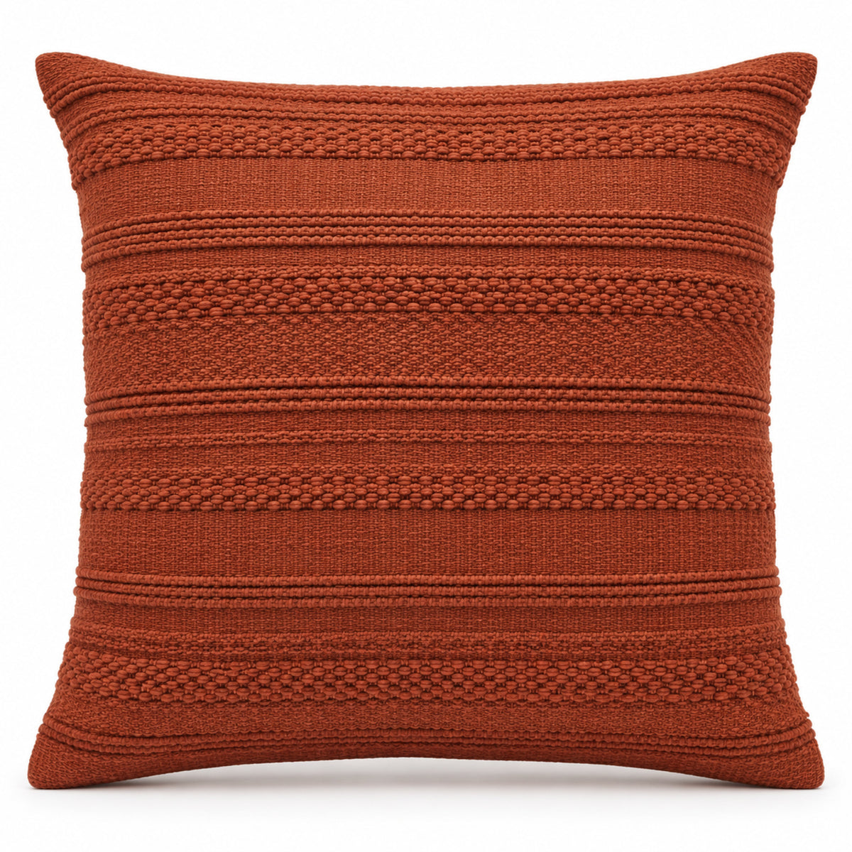 Rust decorative cushion cover with raised horizontal textured stripe bands
