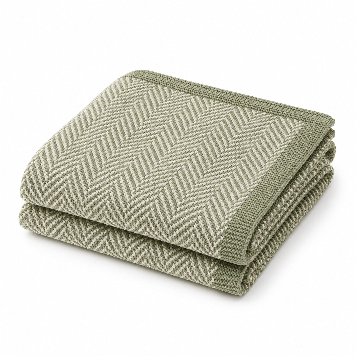 Sage and Cream Herringbone Knit Throw - Primeval