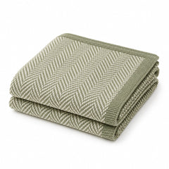 Sage and Cream Herringbone Knit Throw - Primeval
