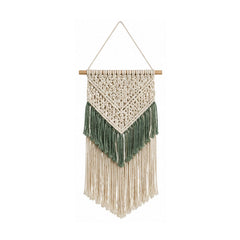 Sage green and ivory chevron cotton macrame wall hanging with long fringe