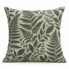 Botanical Fern & Leaf Printed Cushion Cover – Green on Natural Beige, 45 x 45 cm