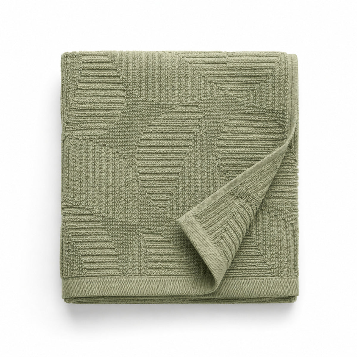 Sage green abstract line jacquard cotton bath towel 70x140 cm for contemporary designer spa linen