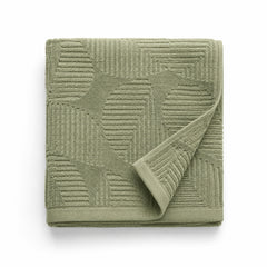 Sage green abstract line jacquard cotton bath towel 70x140 cm for contemporary designer spa linen