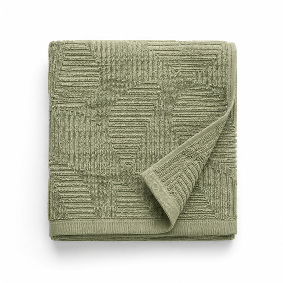 Sage green abstract line jacquard cotton bath towel 70x140 cm for contemporary designer spa linen