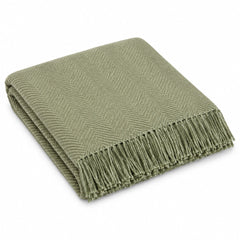 Sage Green Herringbone Throw with Fringe - Primeval