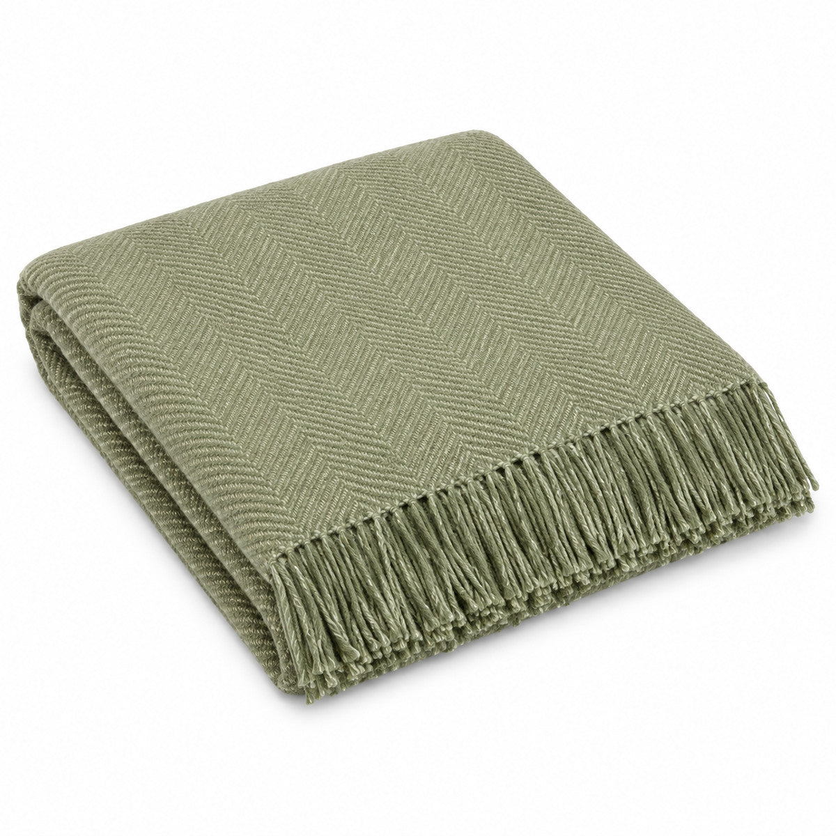 Sage Green Herringbone Throw with Fringe - Primeval